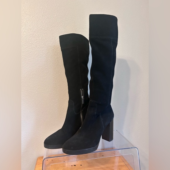 Michael Kors Classic Black Knee-High Suede Boots - Women's Stylish Block Heel - Picture 9 of 11